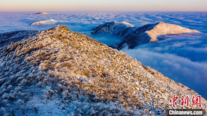 图为积雪点缀秦岭冰晶顶。　朱雀国家森林公园供图